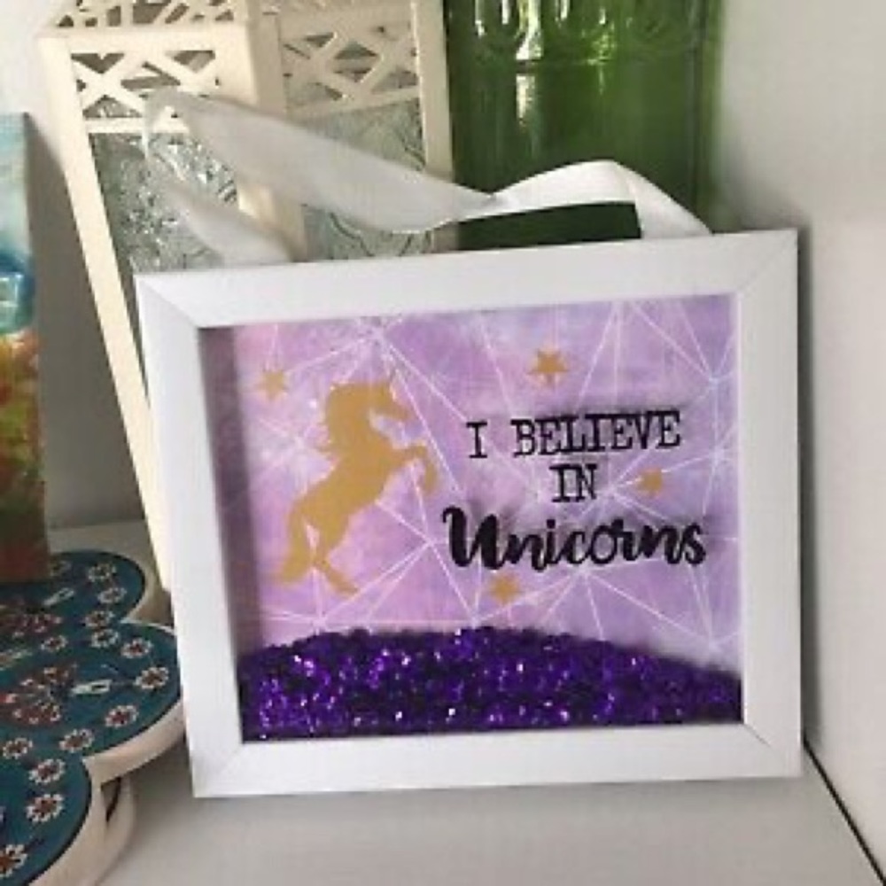 I Believe In Unicorns”, shadow Box For Room Decor. Movable Sequences Inside.